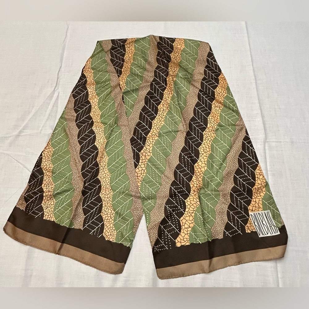 Vintage Bill Blass Scarf with Green and Brown Accents